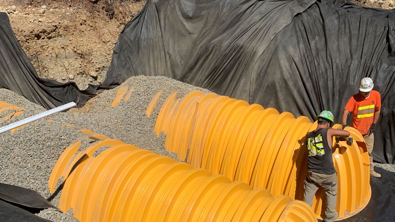 Underground utility pipe installed in an open trench